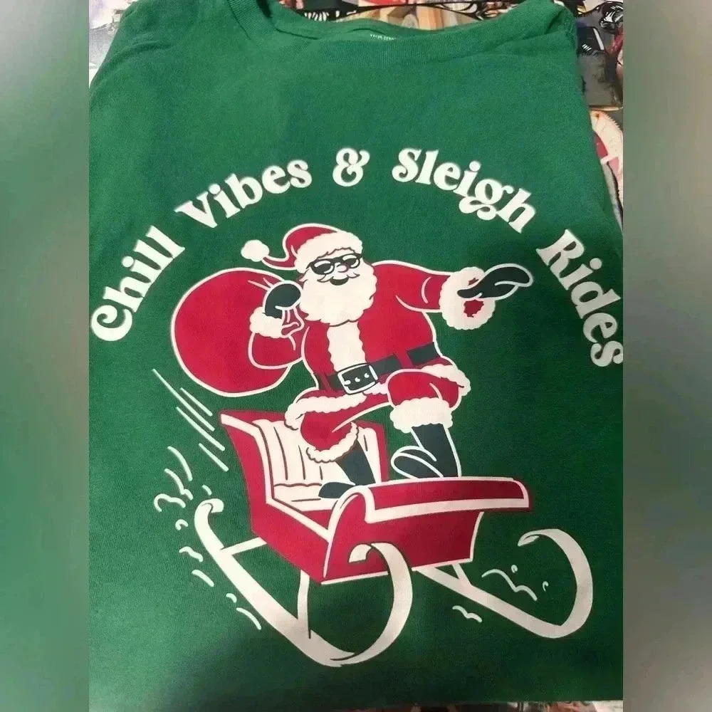 Holiday Time Green Santa Long Sleeve Shirt